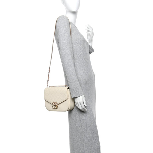 Grained Calfskin Quilted Medium Cuba Top Handle Flap Ivory