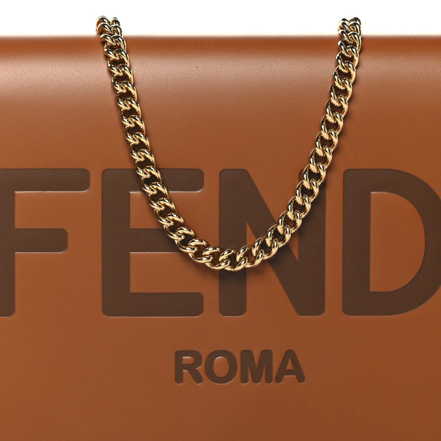 Vitello King Tamponato Logo Embossed Medium Wallet on Chain Cuoio