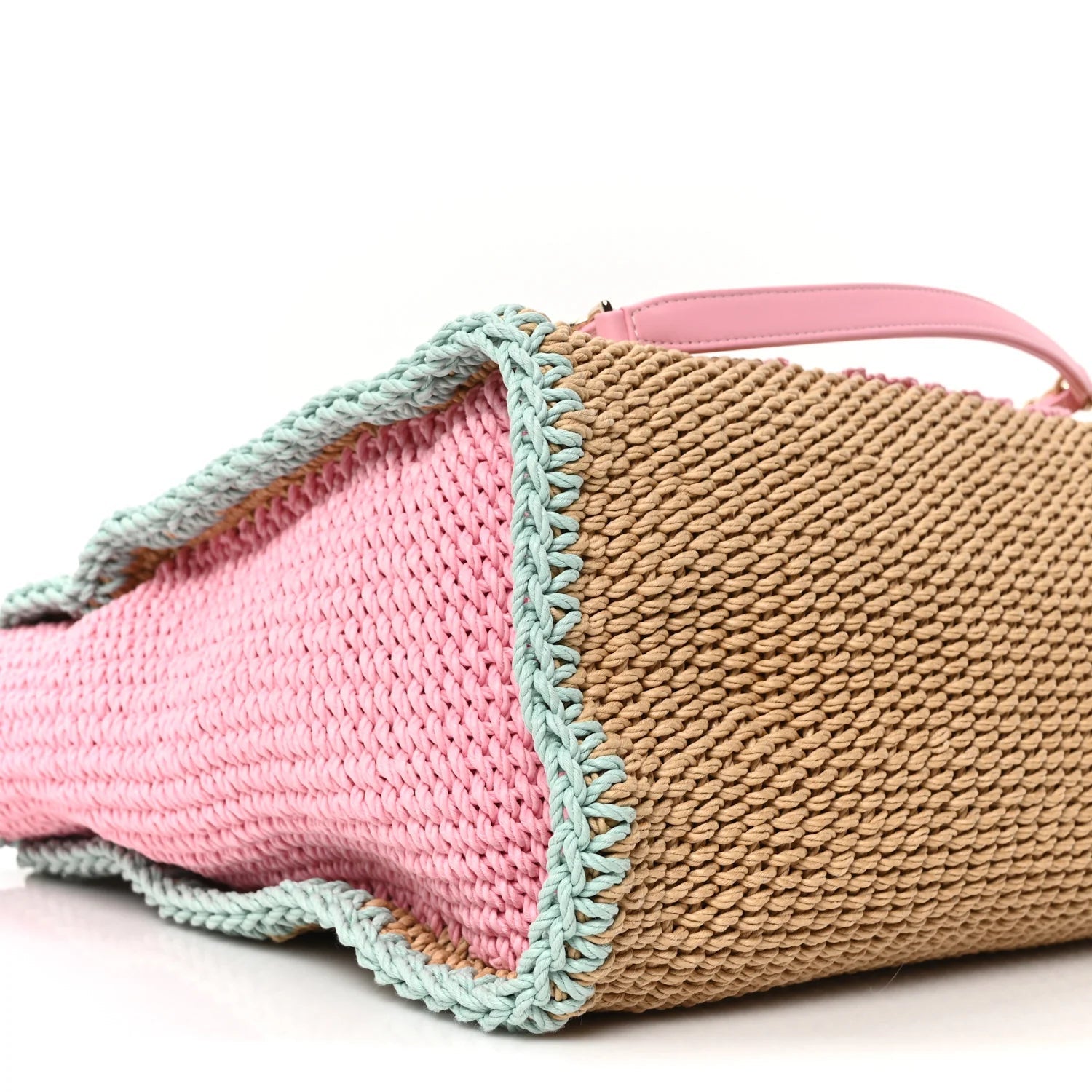 Raffia Crochet Medium Deauville Tote Beige Light Pink Green