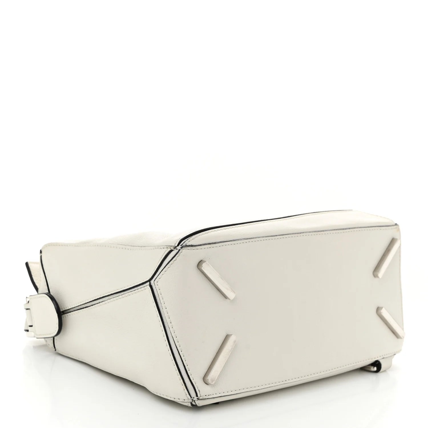 Grained Calfskin Small Puzzle Bag White