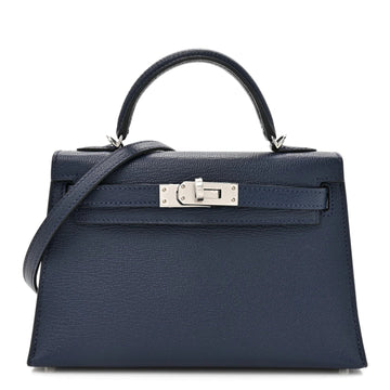Chevre Mysore Verso Mini Kelly Sellier 20 Bleu Navy Bleu Zellige