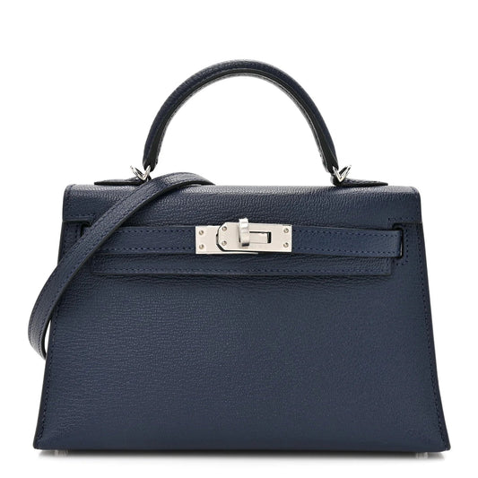 Chevre Mysore Verso Mini Kelly Sellier 20 Bleu Navy Bleu Zellige