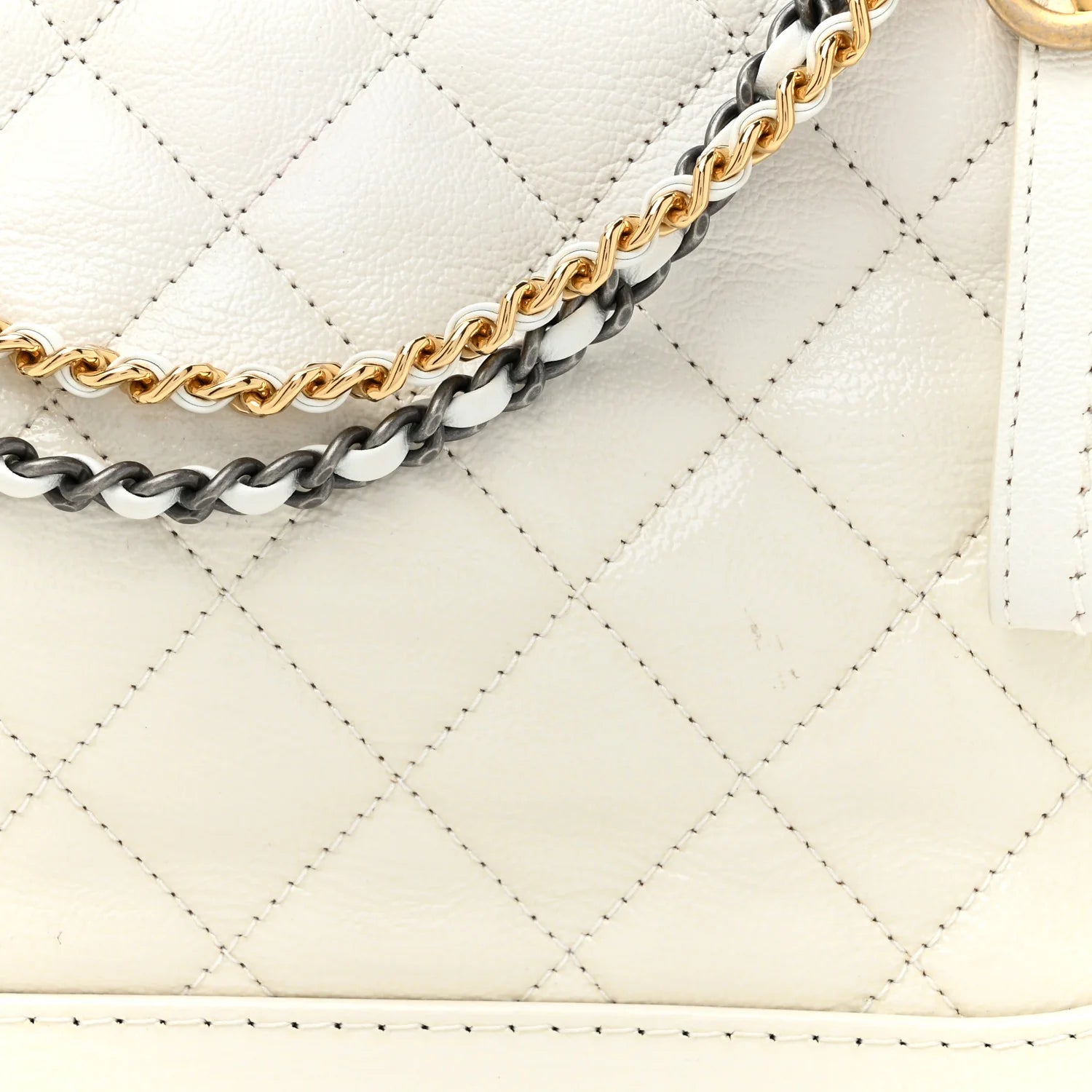 Patent Goatskin Quilted Medium Gabrielle Hobo White