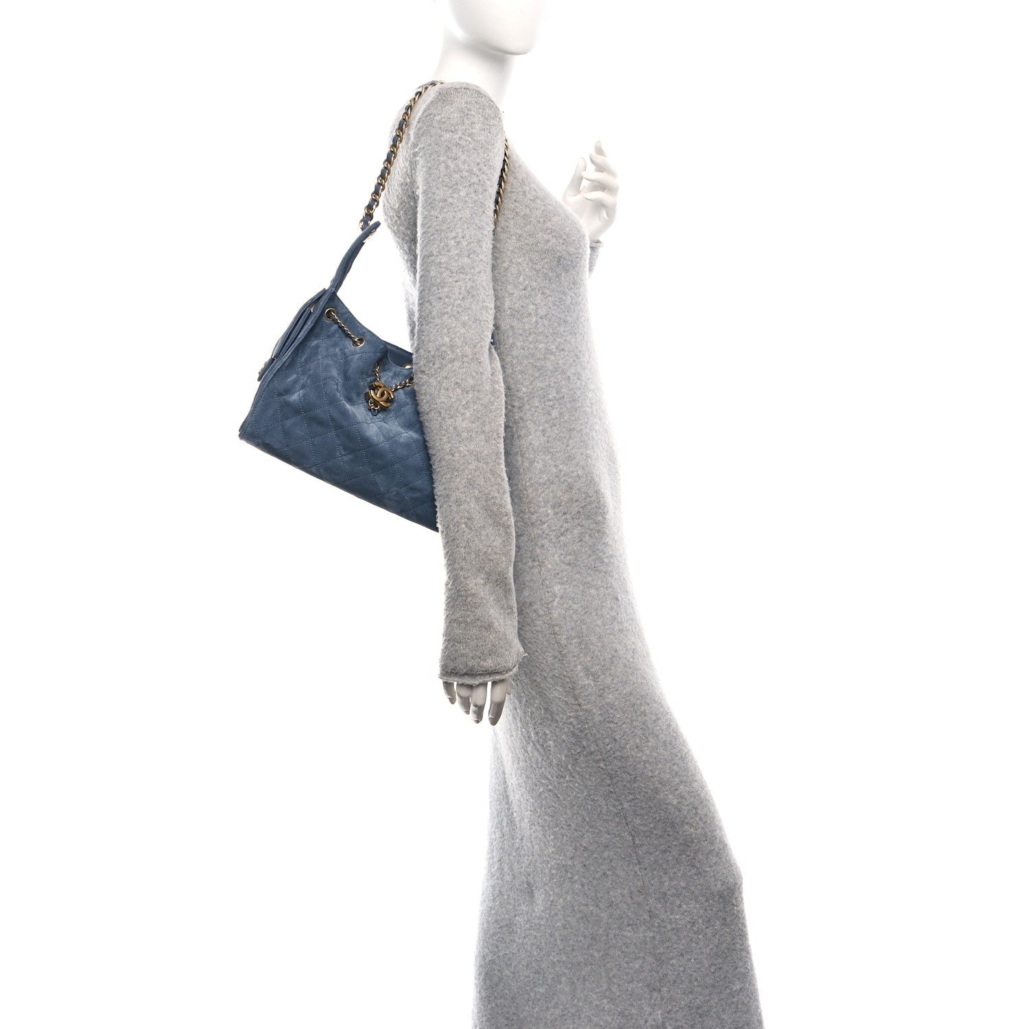 Suede Quilted Small  25 Handbag Blue