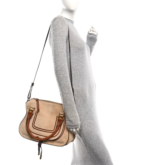 Suede Calfskin Braided Medium Marcie Double Carry Beige