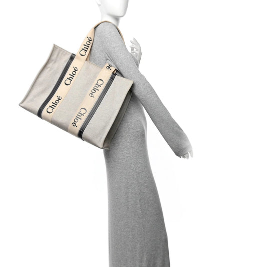 Cotton Calfskin Large Woody Ribbon Tote White Blue