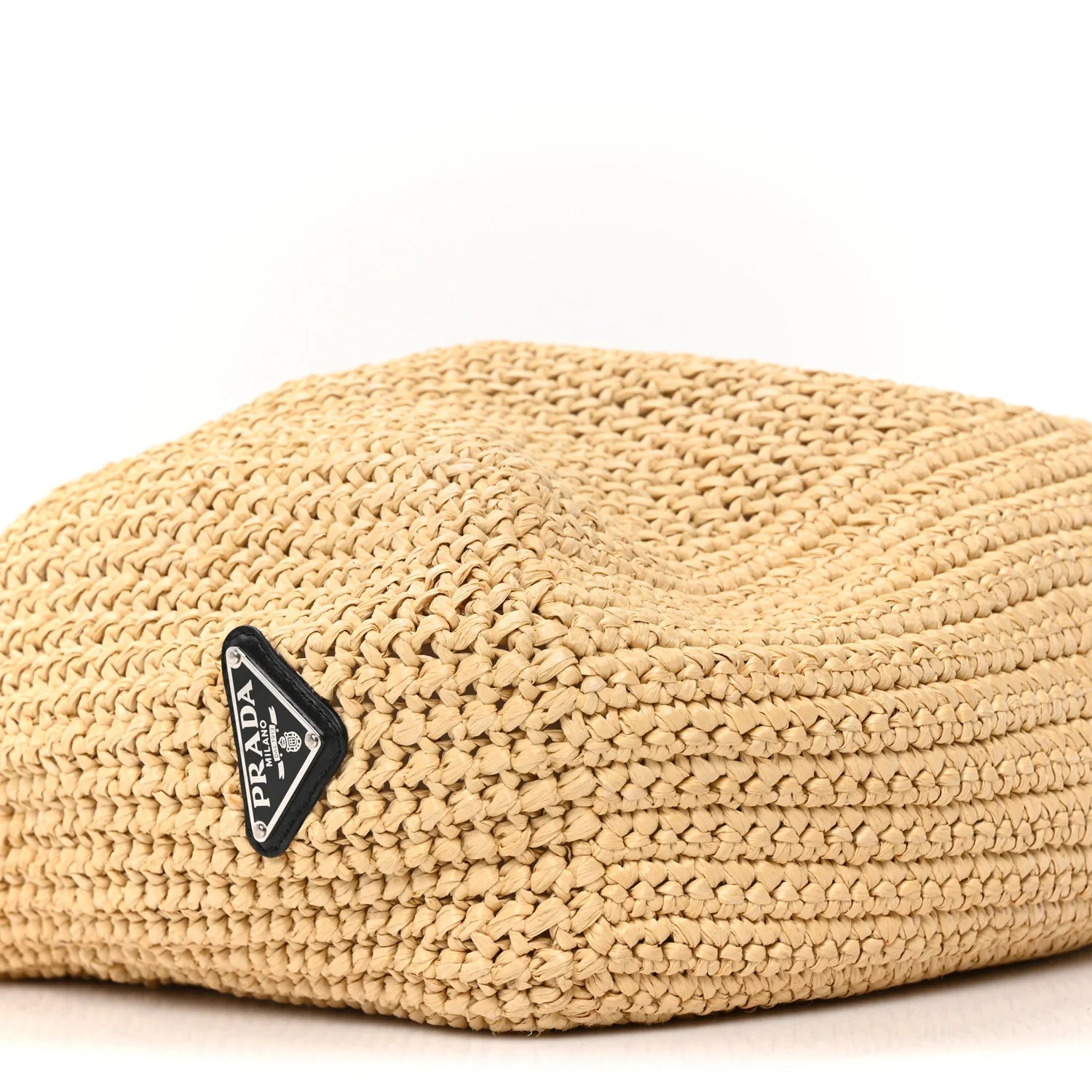 Yarn Raffia Effect Crochet Embroidered Logo Tote Naturale