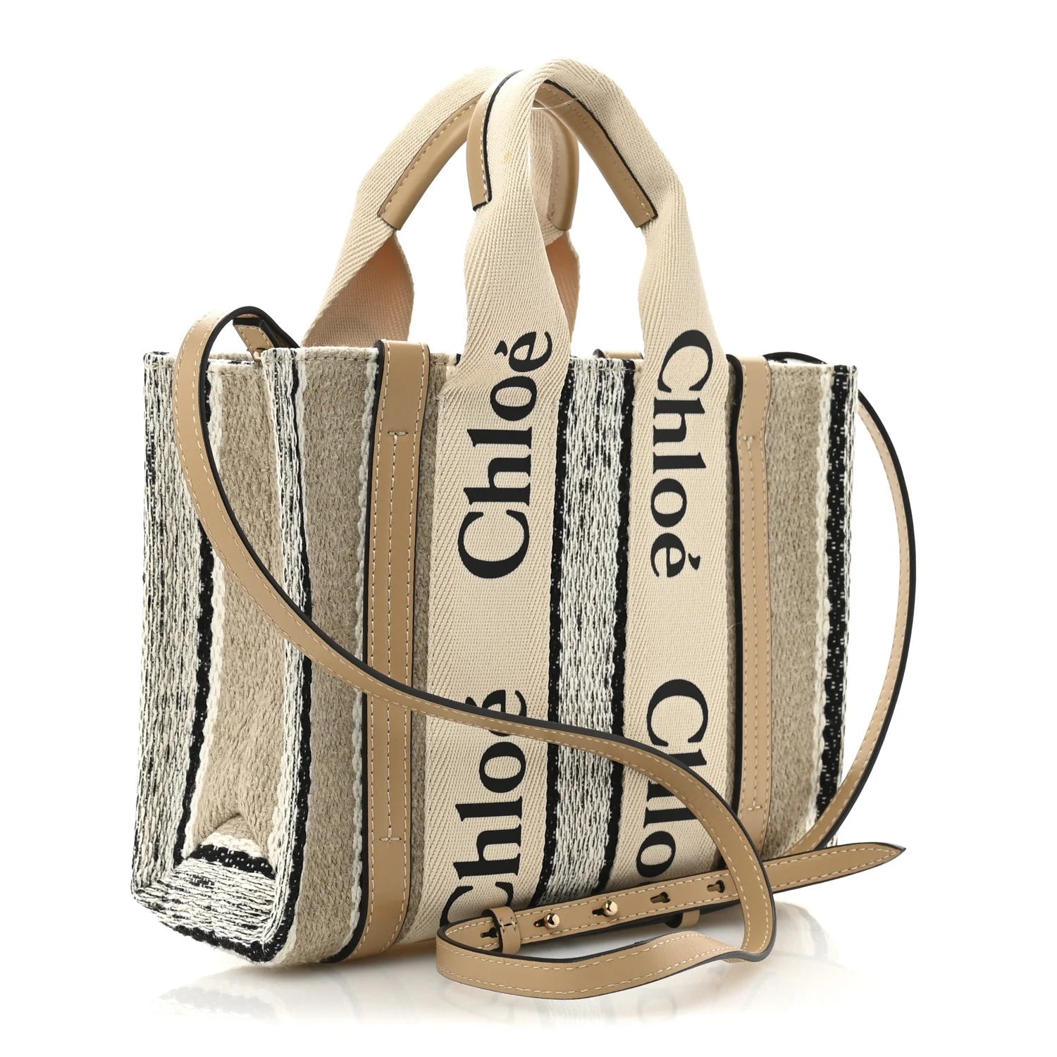 Cotton Calfskin Small Woody Ribbon Tote with Strap Soft Tan