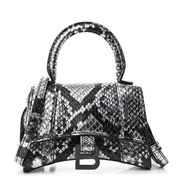 Shiny Calfskin Snakeskin Effect Hourglass Top Handle Bag Mini Silver Black