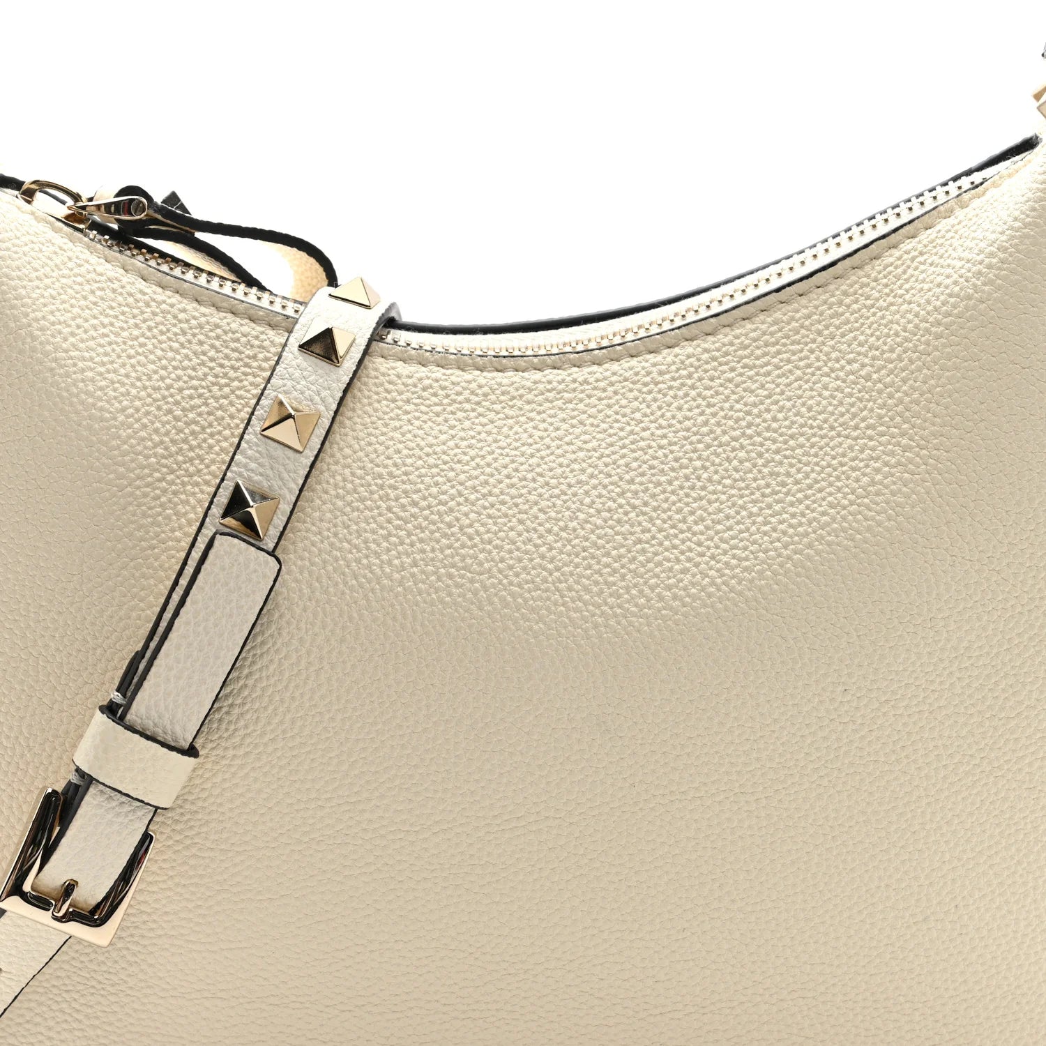 Pebbled Calfskin Small Rockstud Hobo Bag Ivory