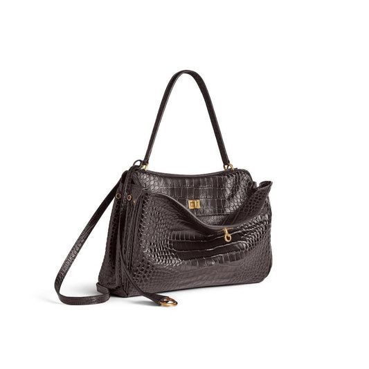 DARK BROWN LEATHER RODEO HANDBAG