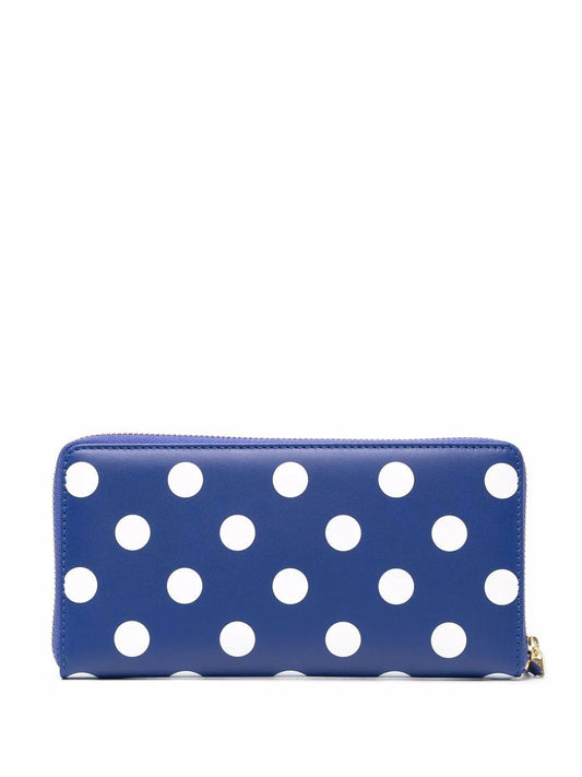 NAVY POLKA DOT RAFFIA PURSE