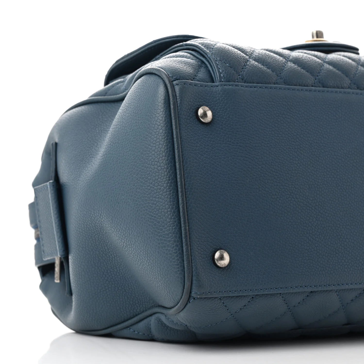Grained Calfskin Quilted Large Casual Pocket Bowling Bag Blue