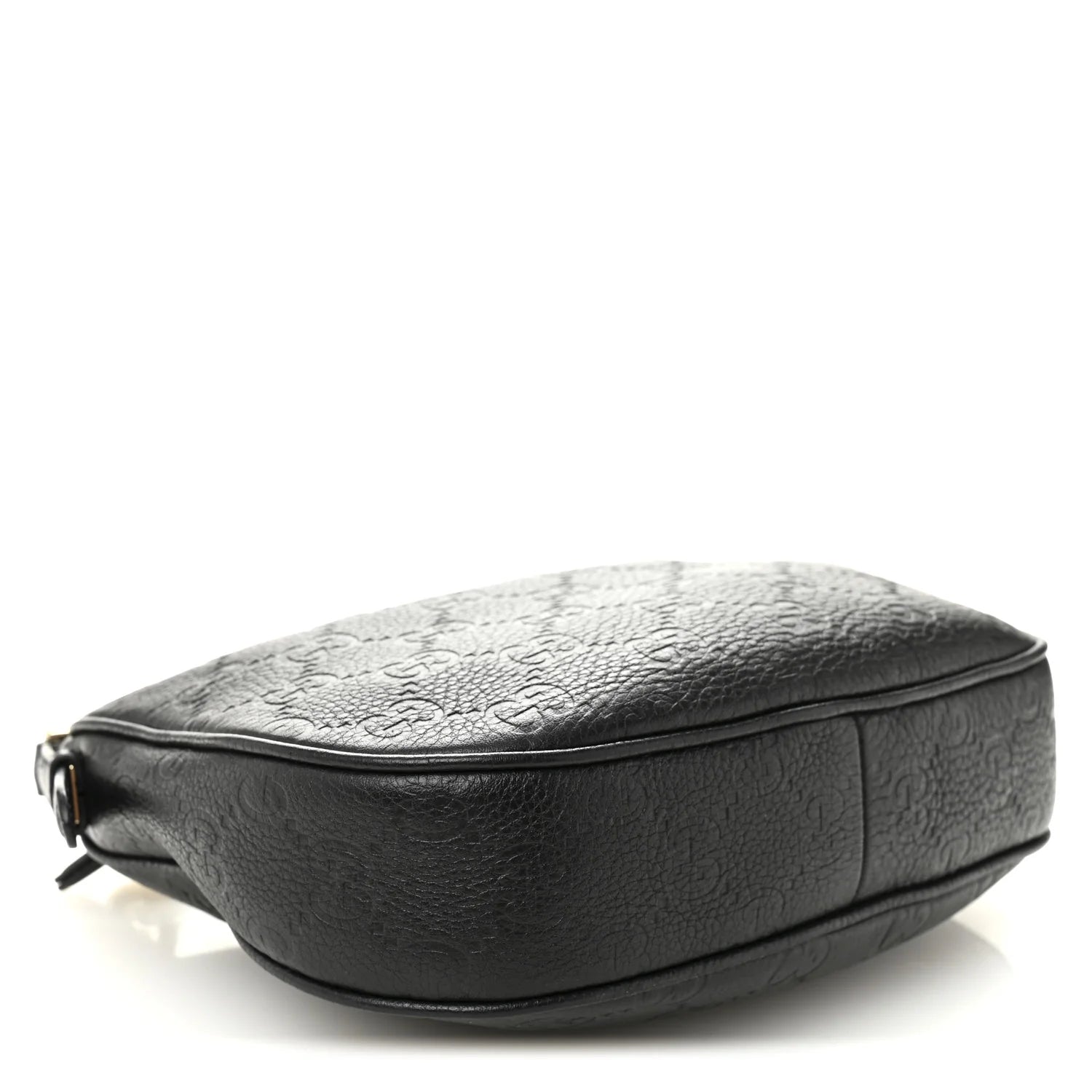 Grainy Calfskin GG Embossed Emblem Small Half Moon Shoulder Bag Black