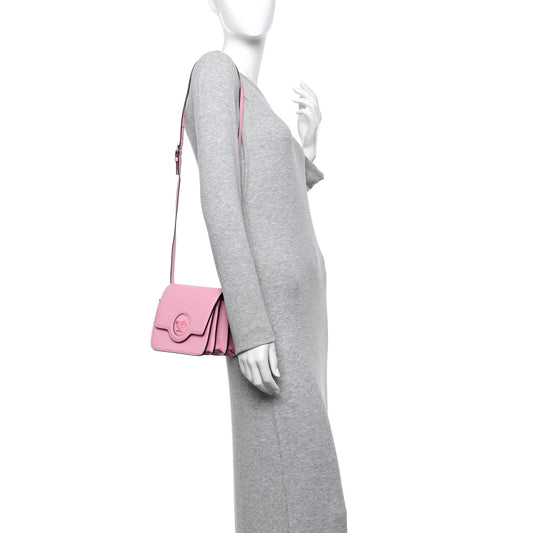 Grained Calfskin La Medusa Flap Shoulder Bag Pink