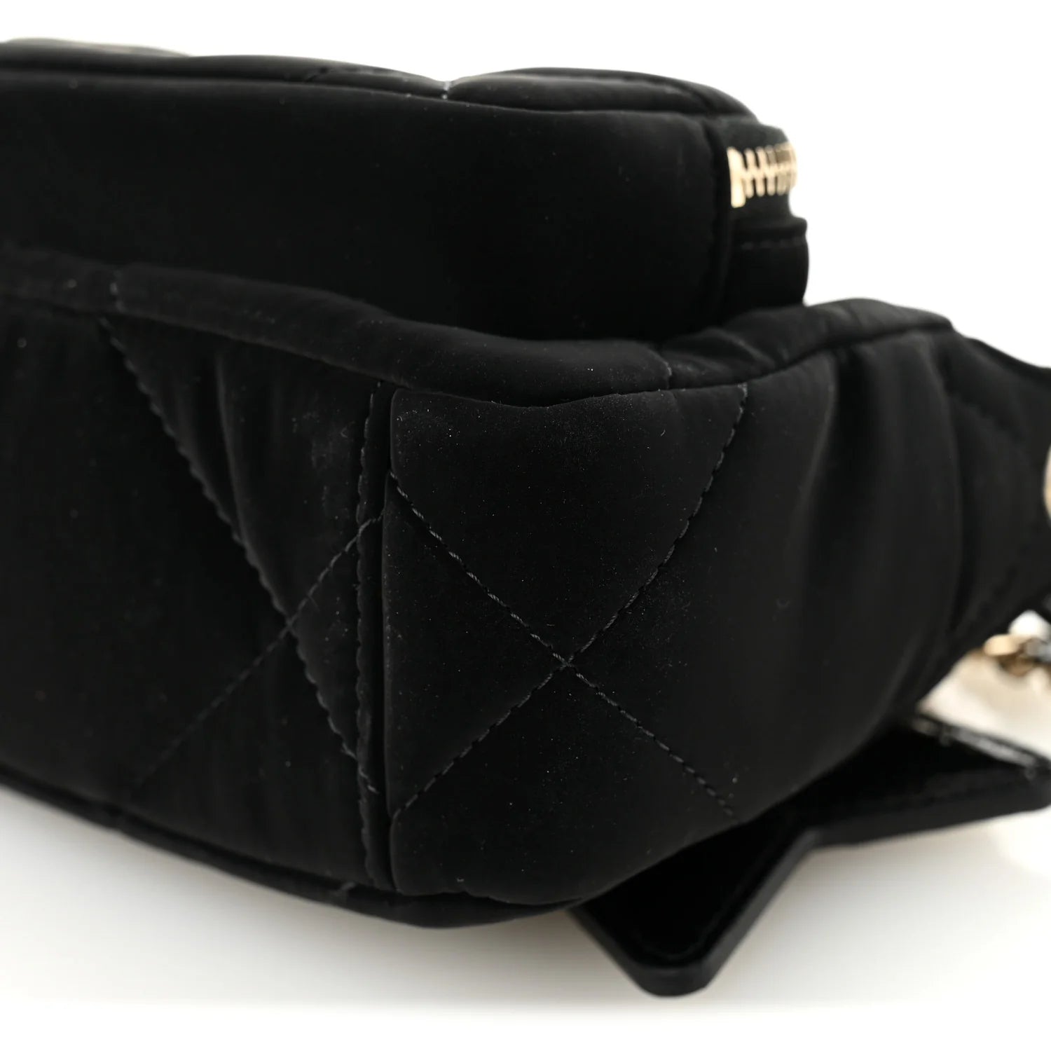 Velvet Effect Nylon Shiny Crumpled Calfskin Mini Quilted  25 Clutch with Chain Black