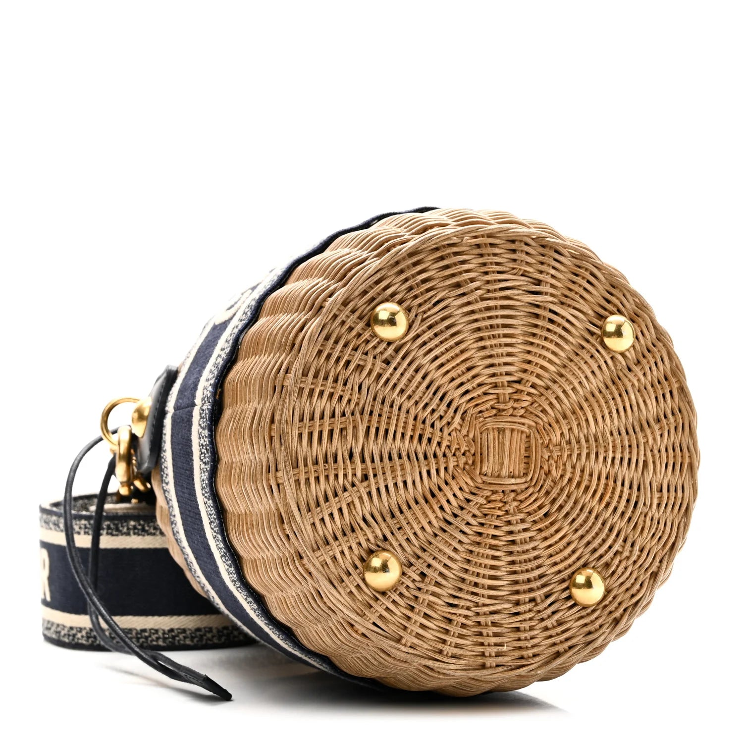 Wicker Oblique Drawstring Bucket Bag Blue