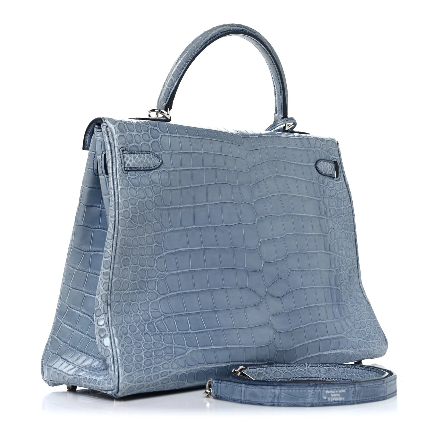 Matte Porosus Crocodile Kelly 35 Bleu Brighton