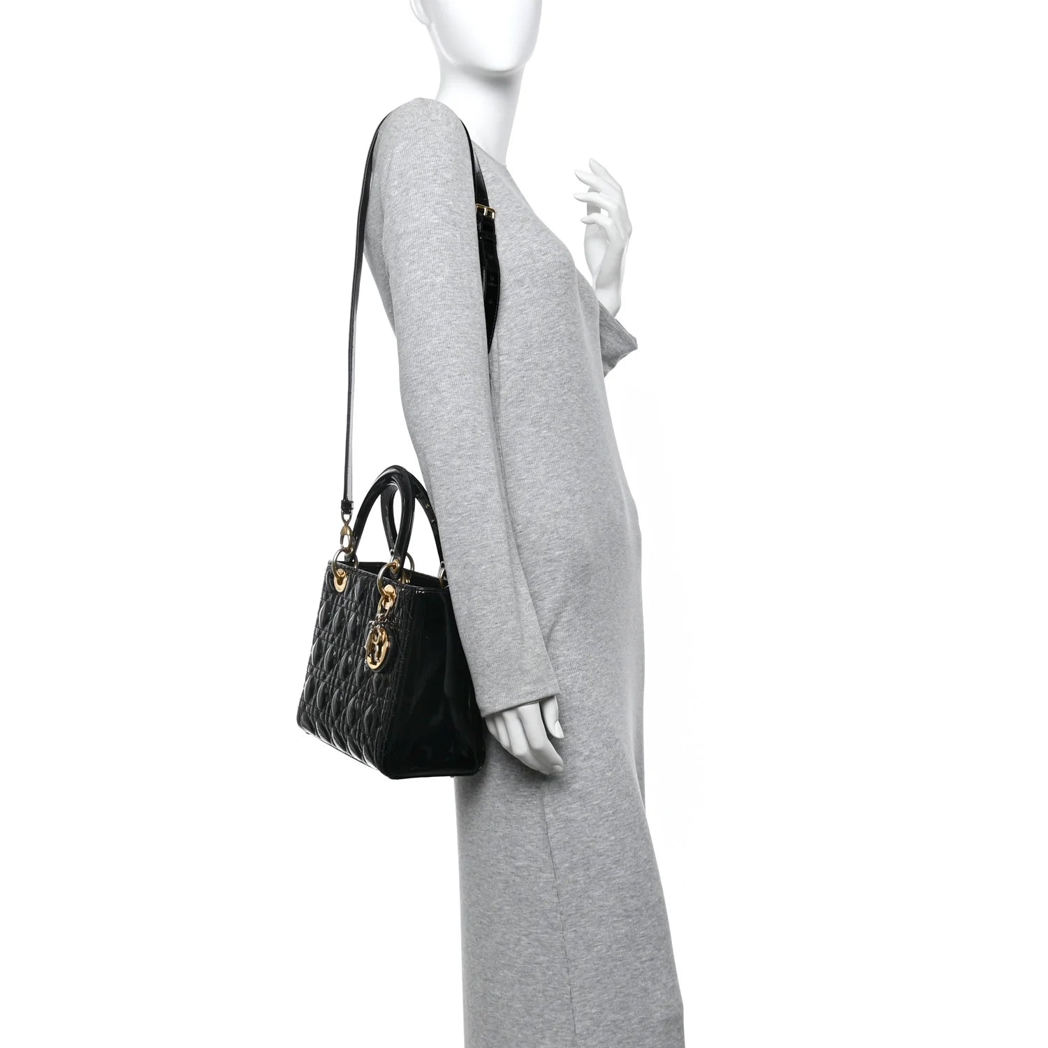 Patent Cannage Medium Lady Dior Black