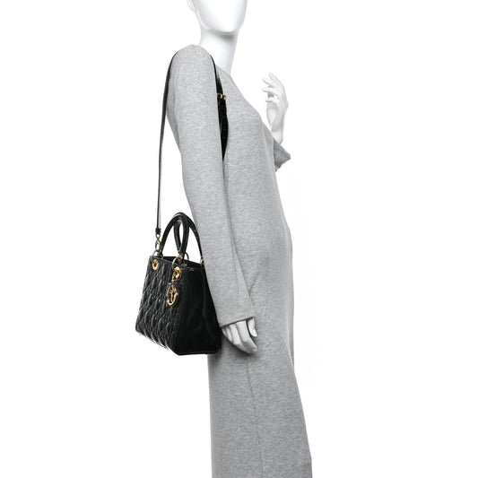 Patent Cannage Medium Lady Dior Black