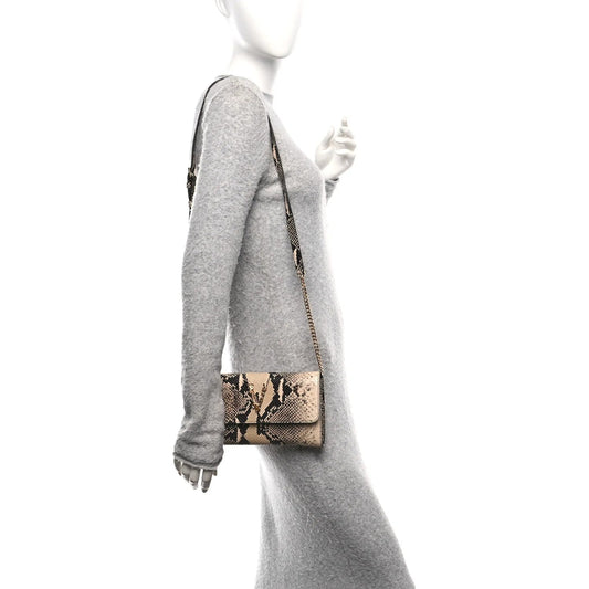 Snakeskin Virtus Wallet on Chain Beige Black