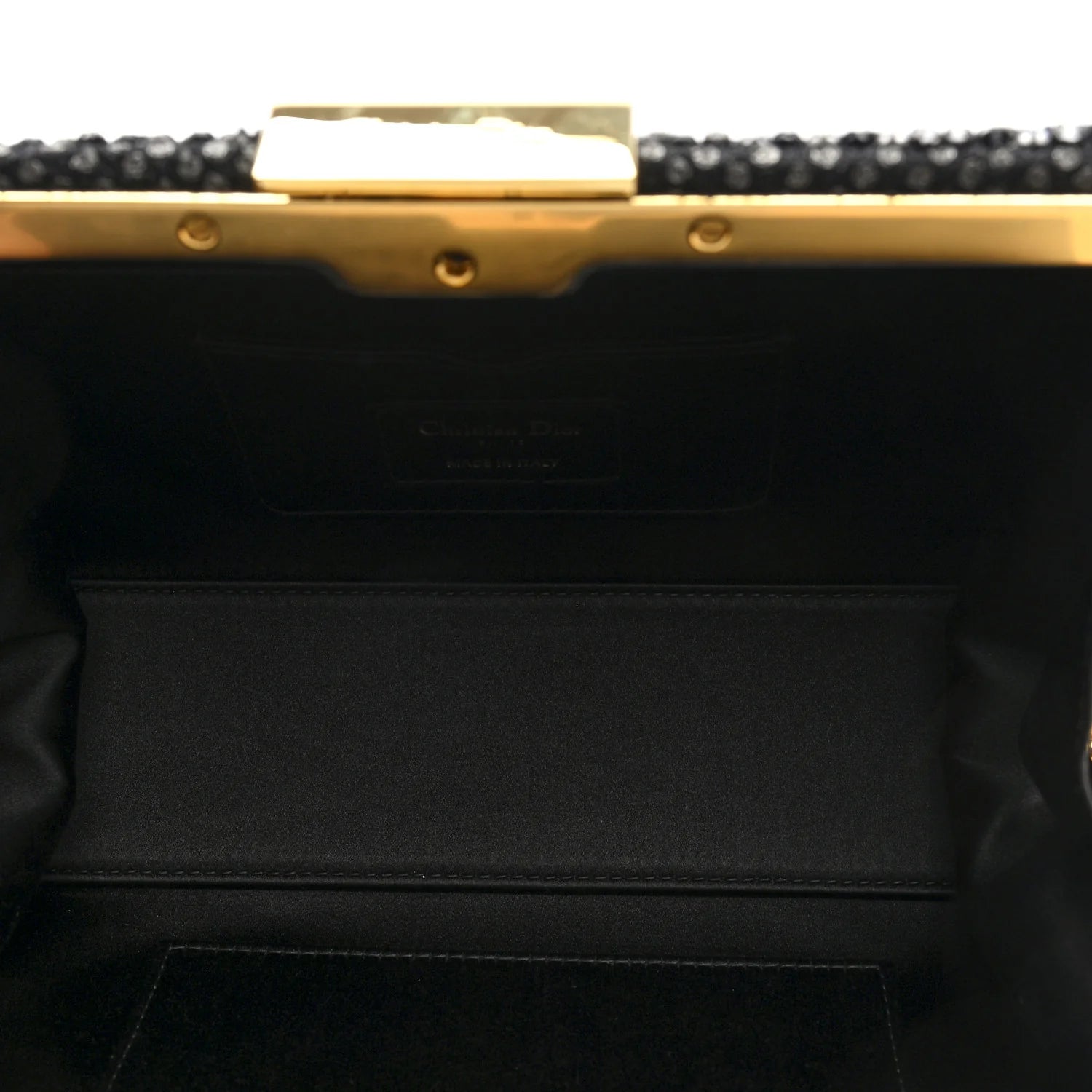 Satin Sequin Frame Bag Black