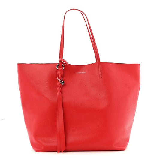 Grained Calfskin Skull Open Shopper Tote Red