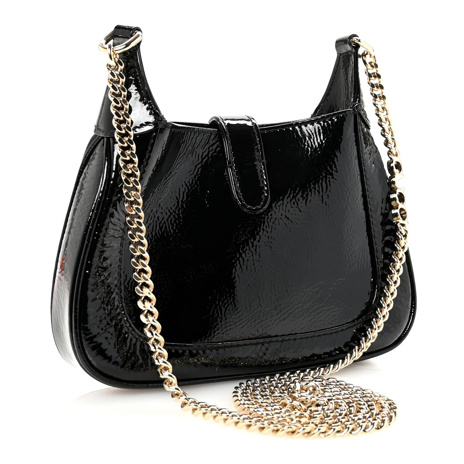 Crinkled Patent Mini Jackie Notte Bag Black