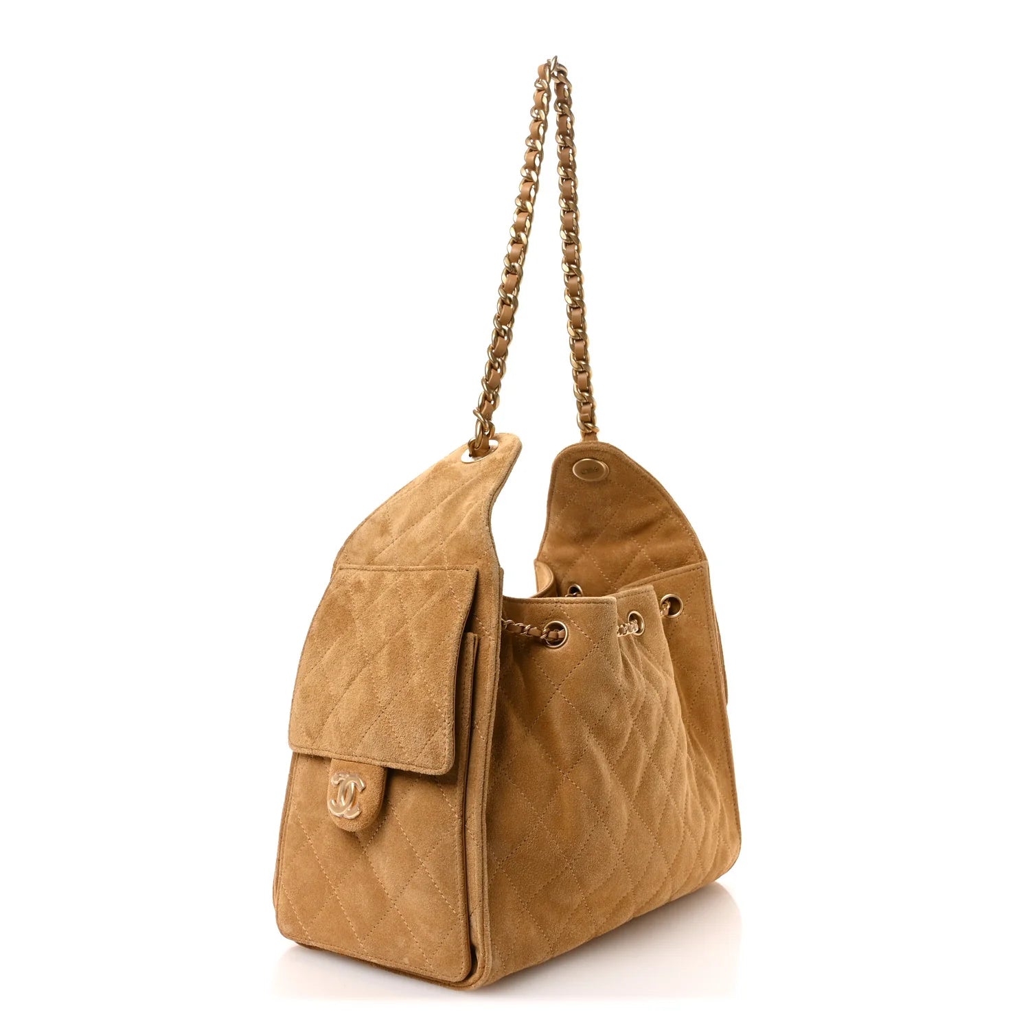 Suede Quilted Small  25 Handbag Beige