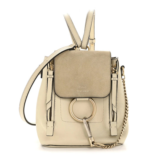 Suede Calfskin Mini Faye Backpack off White