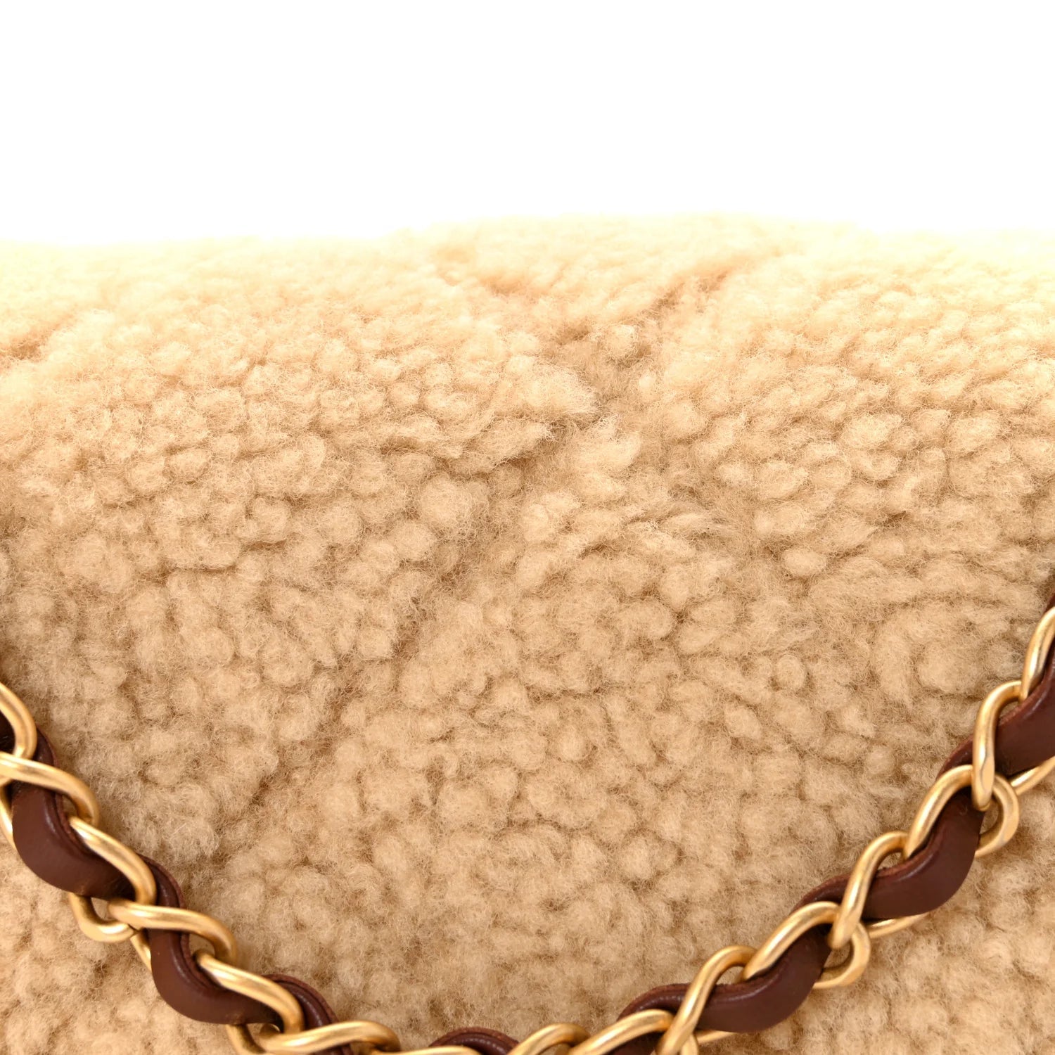 Shearling Lambskin Quilted Furry Coco Flap Dark Brown Beige