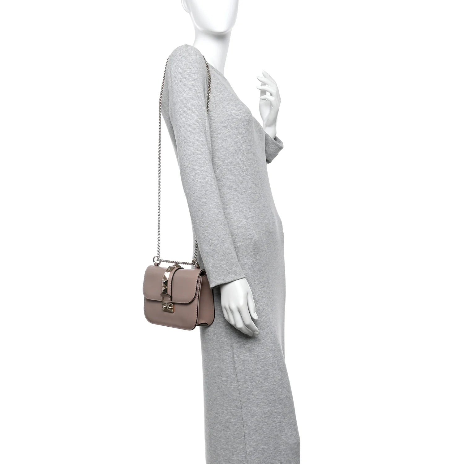 Vitello Small Glam Lock Rockstud Flap Poudre