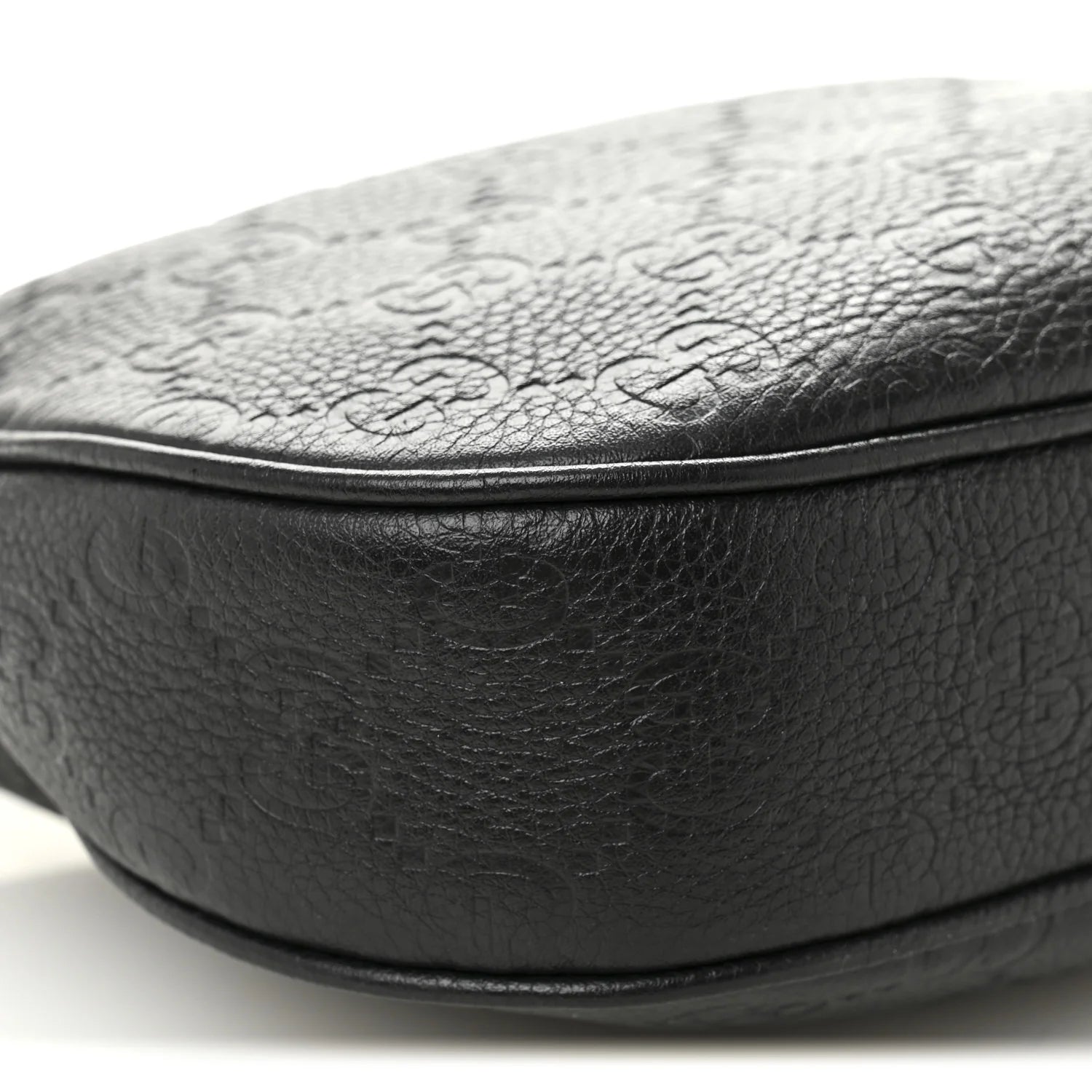 Grainy Calfskin GG Embossed Emblem Small Half Moon Shoulder Bag Black