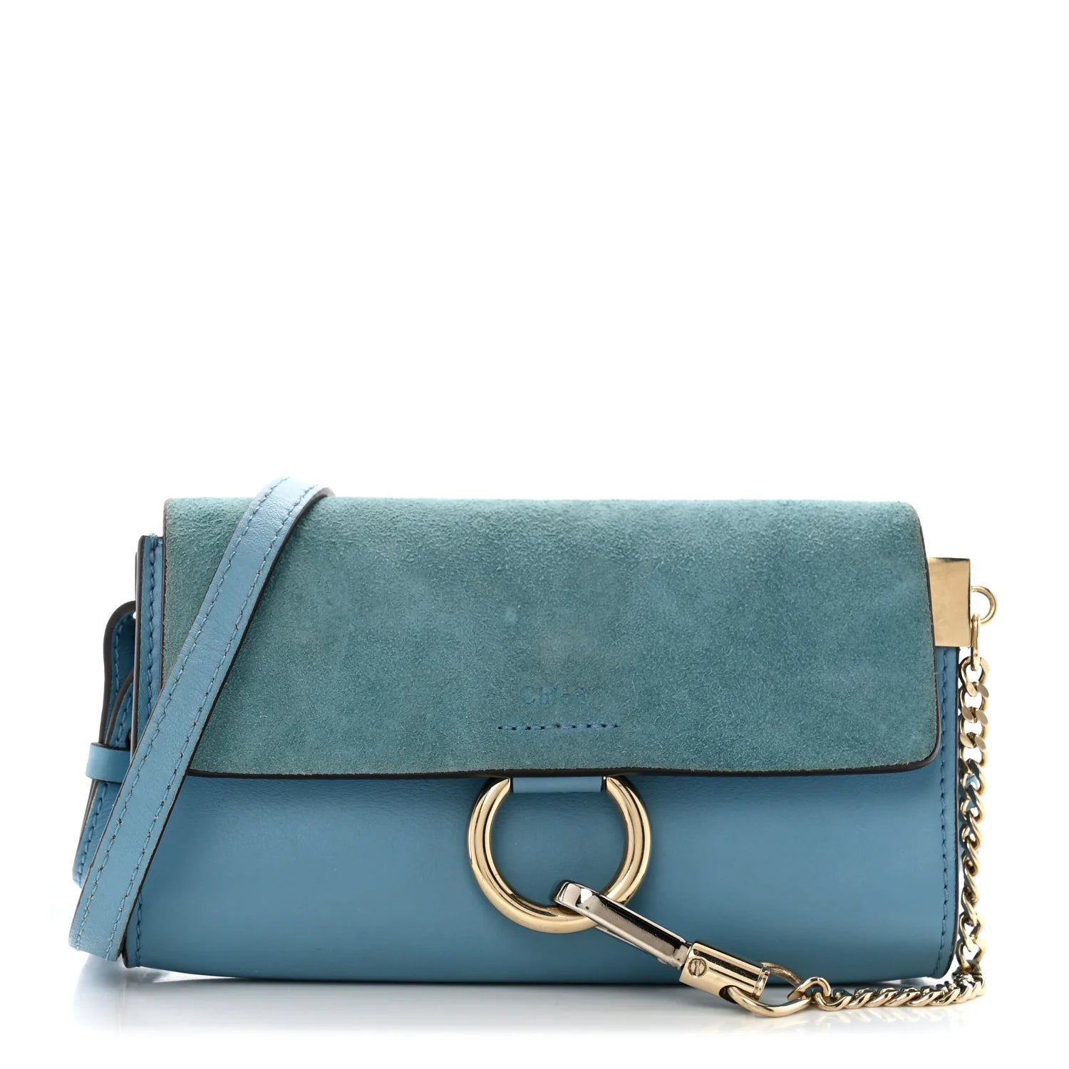Suede Calfskin Faye Wallet on Strap Vinyl Blue