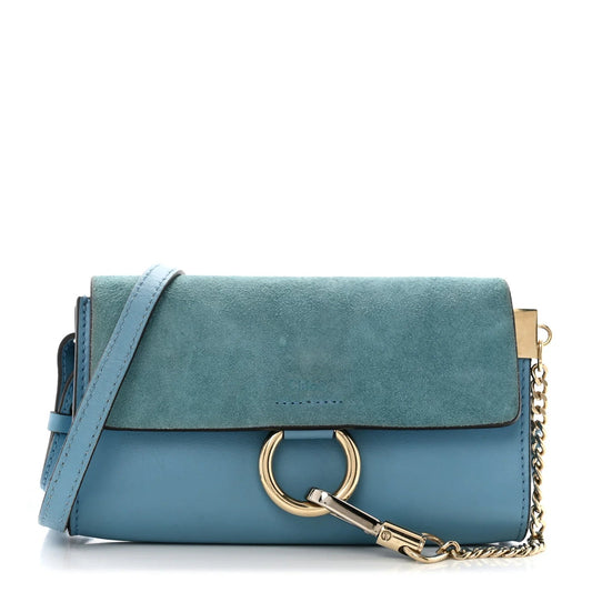 Suede Calfskin Faye Wallet on Strap Vinyl Blue