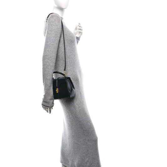 Satinated Calfskin Mini 16 Top Handle Bag Black