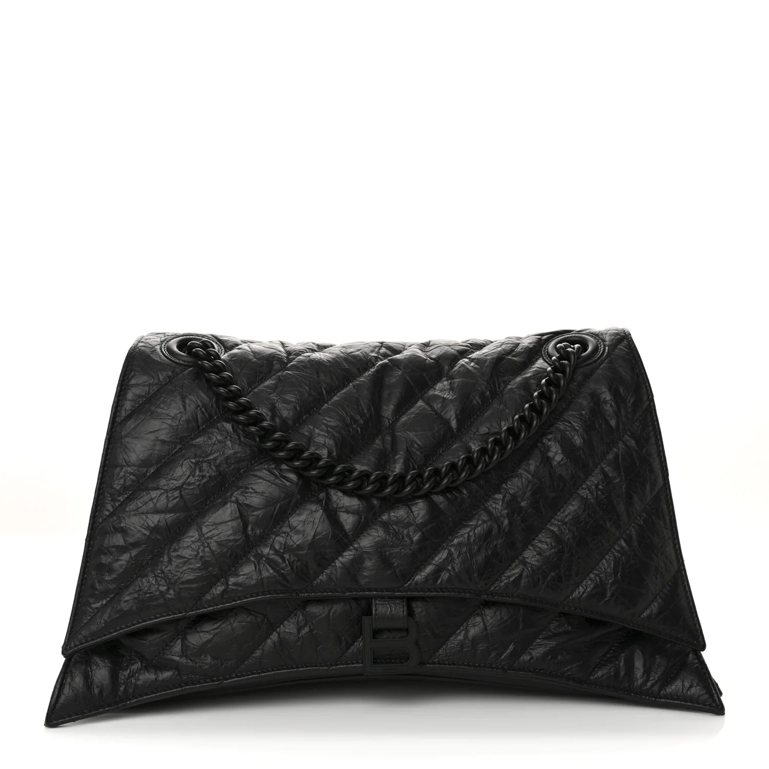 Crushed Calfskin Quilted Matte Black Hardware Large Crush Chain Bag Black