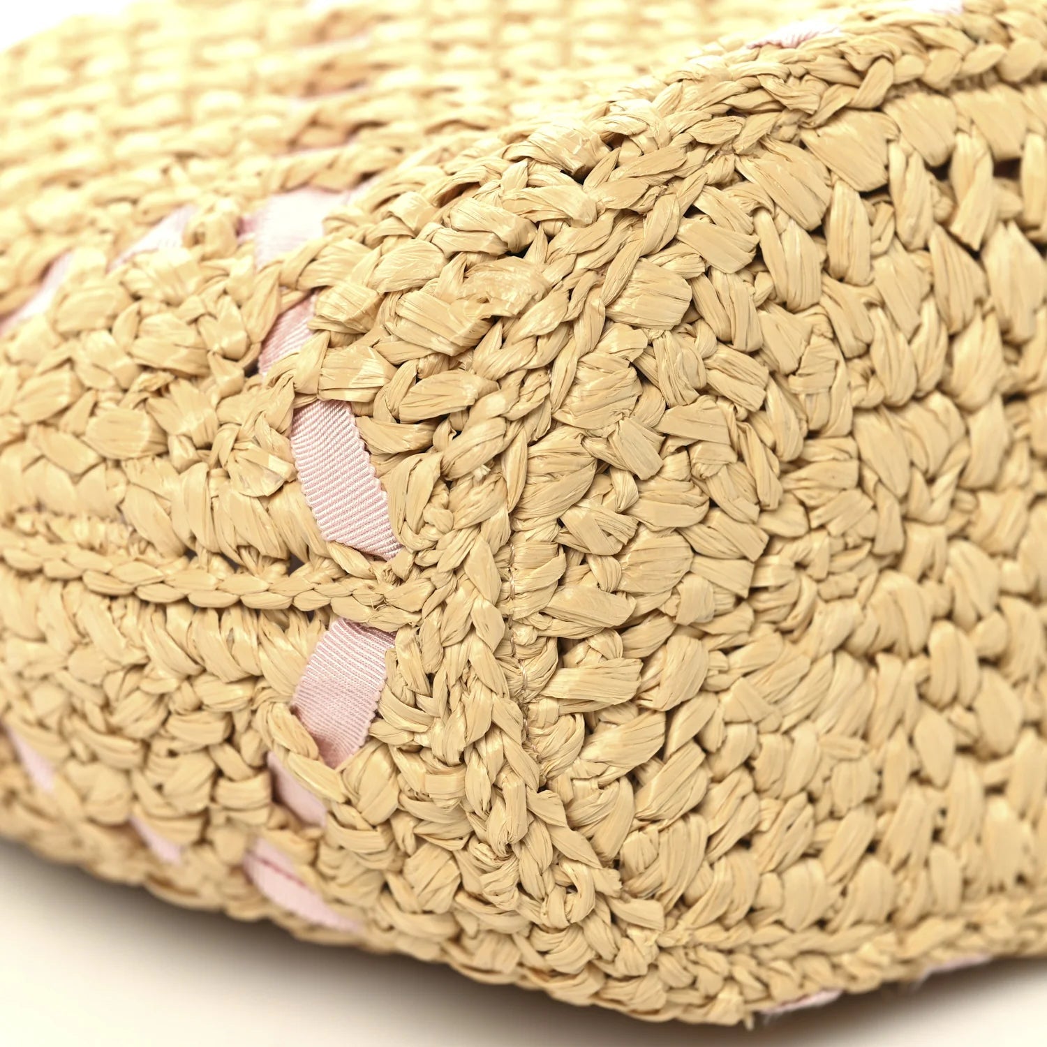 Raffia Braided Grosgrain Ribbon Small Shopping Bag Beige Light Pink