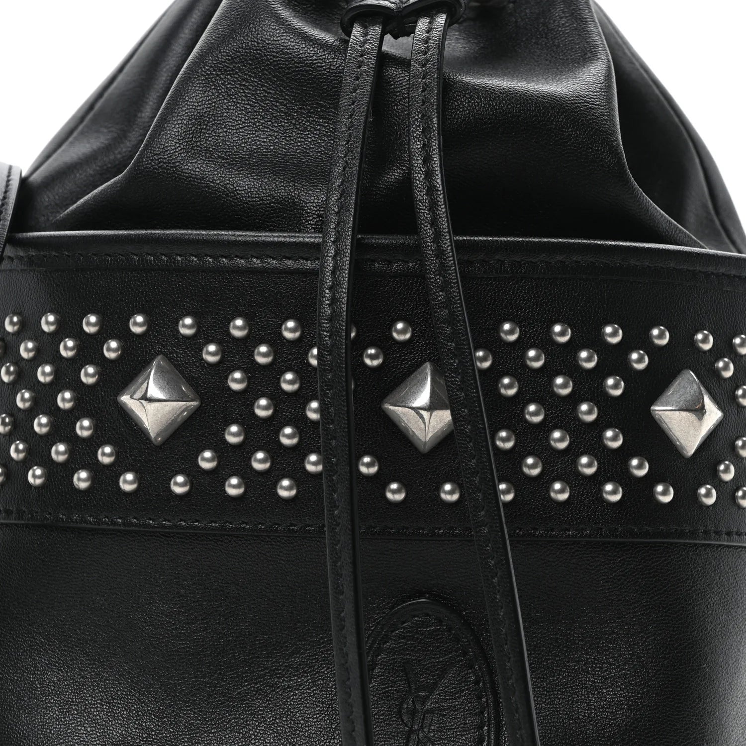 Smooth Calfskin Studded Small Bahia Drawstring Bucket Bag Black