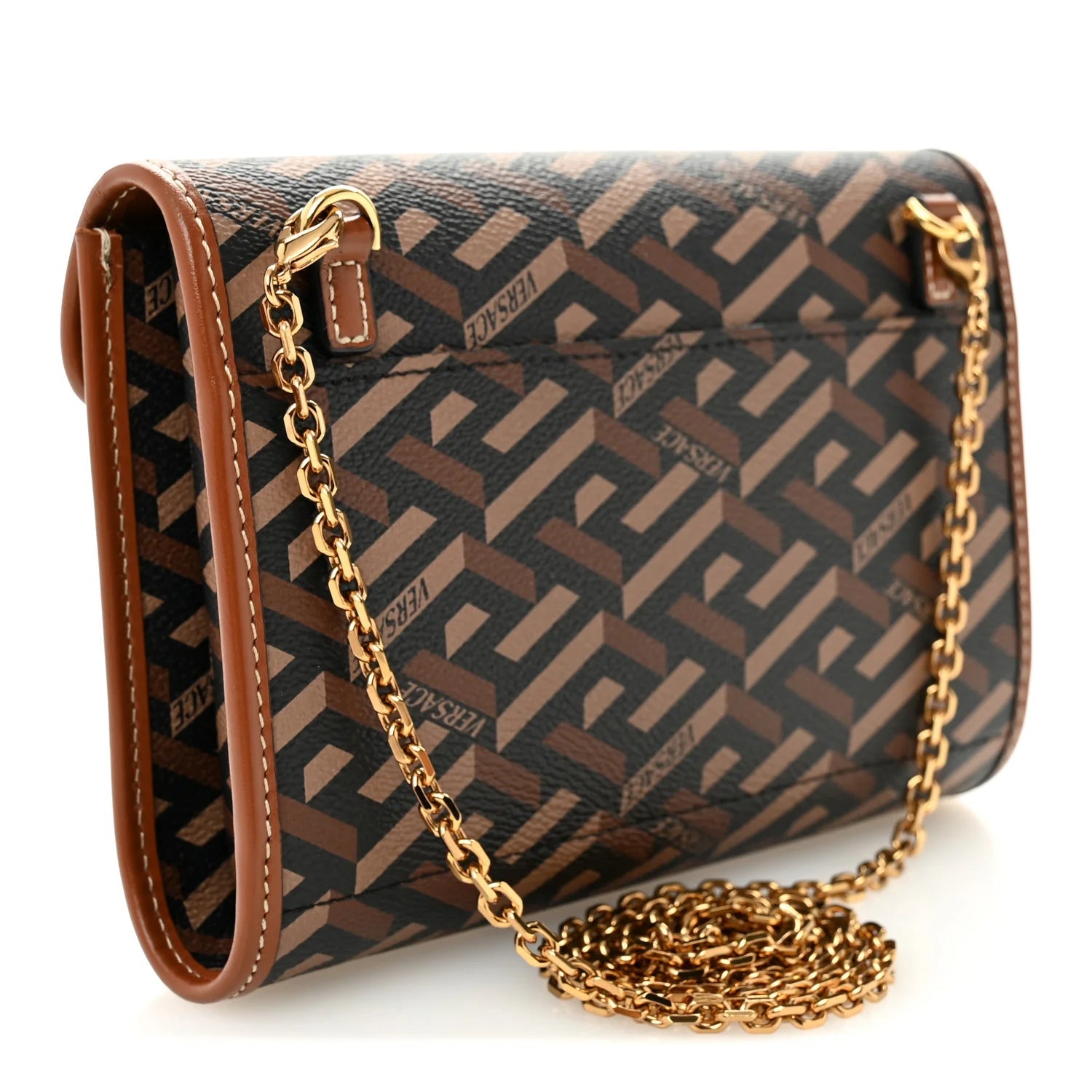 Coated Canvas La Greca Signature Wallet on Chain Brown