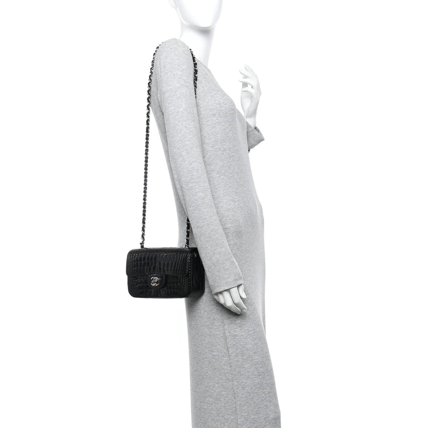 Shiny Alligator Mini Rectangular Flap Black