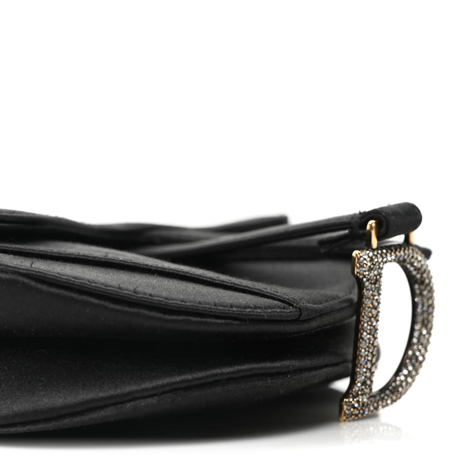 Satin Crystal Mini Saddle Bag Black