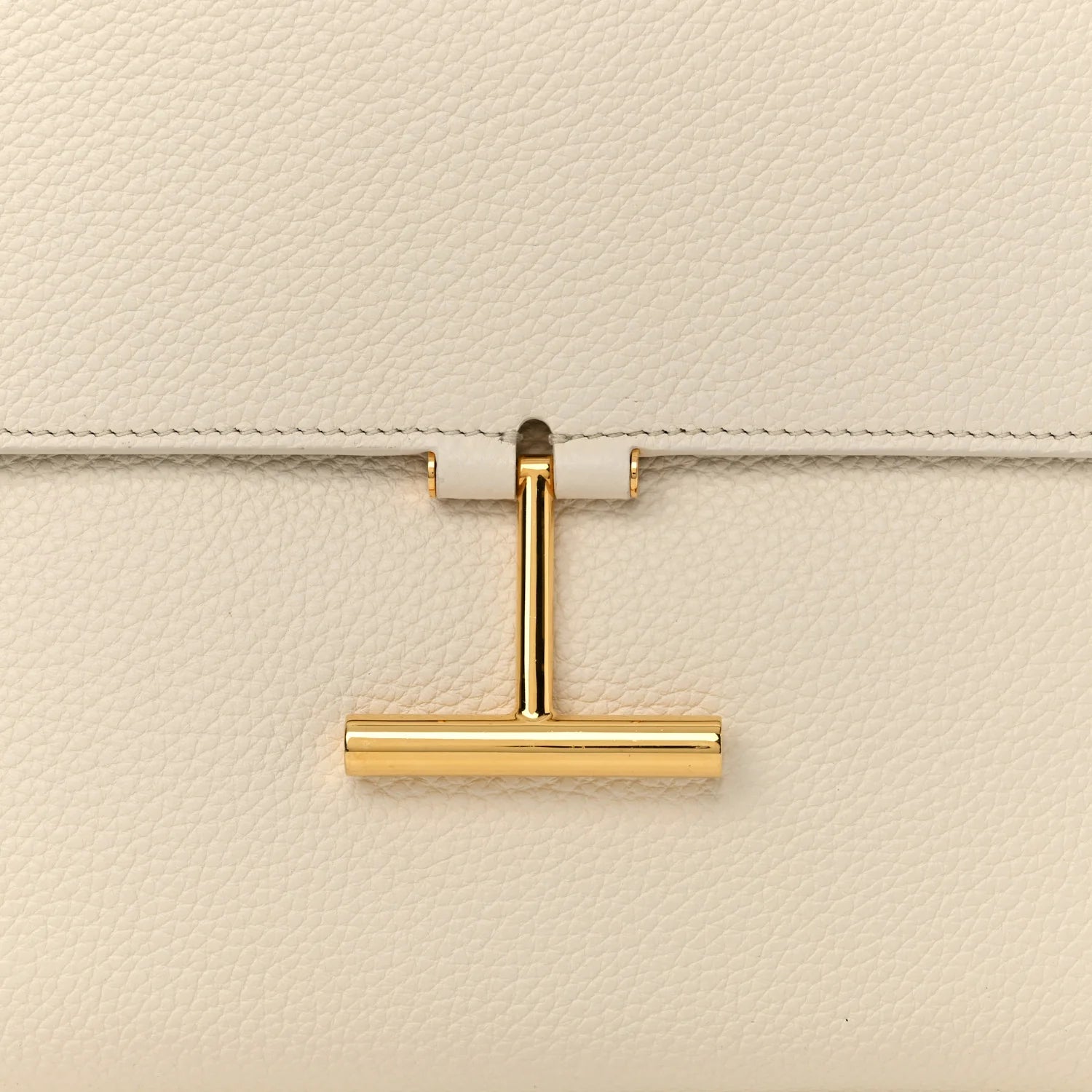 Grained Calfskin Large T Clasp Tara Crossbody Bag White