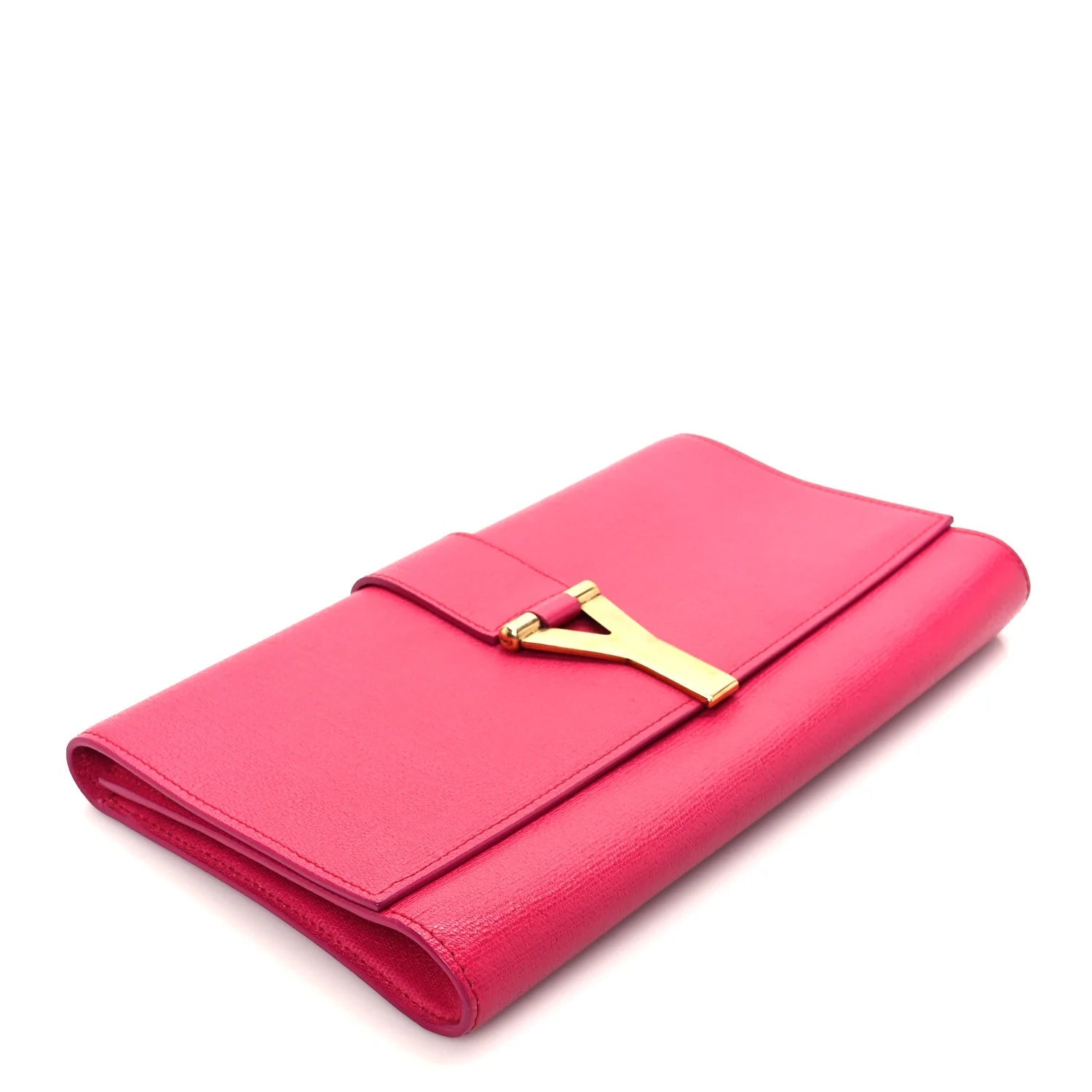 Textured Calfskin Y Ligne Clutch Fuchsia