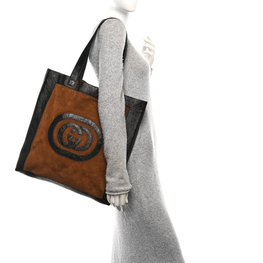 Suede Large Ophidia Vertical Shopping Tote Chestnut