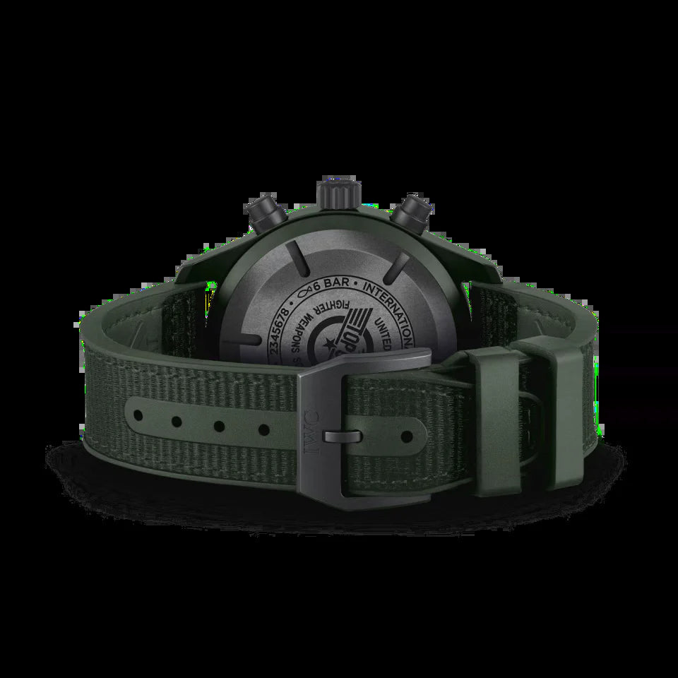 Unworn  Pilot’S Watch Chronograph TOP GUN Edition “Woodland”, Ceramic, Black DLC Titanium, 44,5Mm, Ref# IW389106, Box and Papers