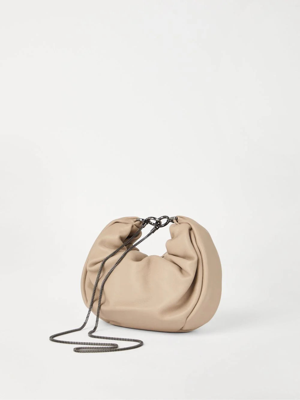 SOFT LEATHER BRIOCHE HOBO BAG with PRECIOUS CHAIN