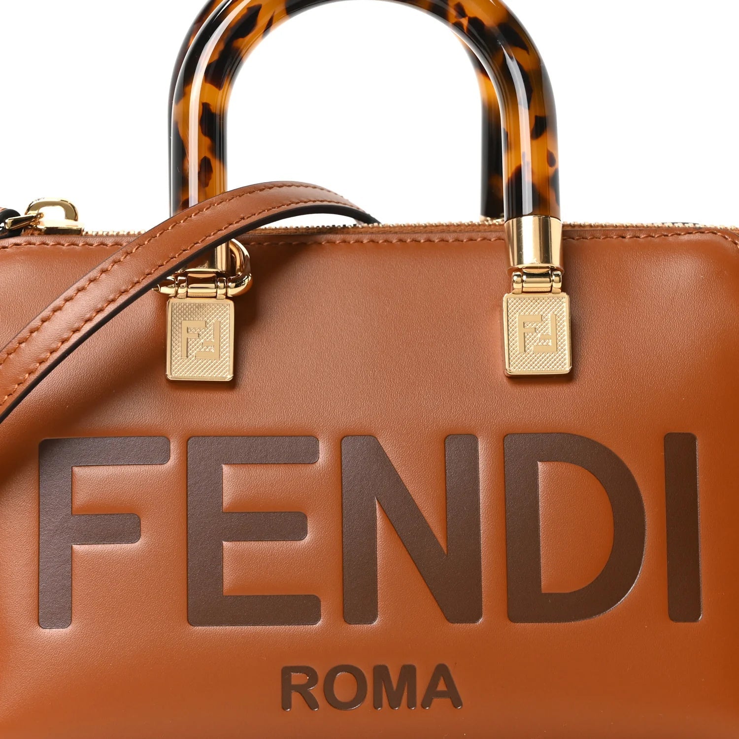 Vitello King Plexiglass Logo Embossed Mini by the Way Top Handle Boston Bag Caramello