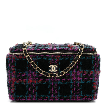 Tweed Quilted Small Vanity Case with Chain Black Purple Green Red