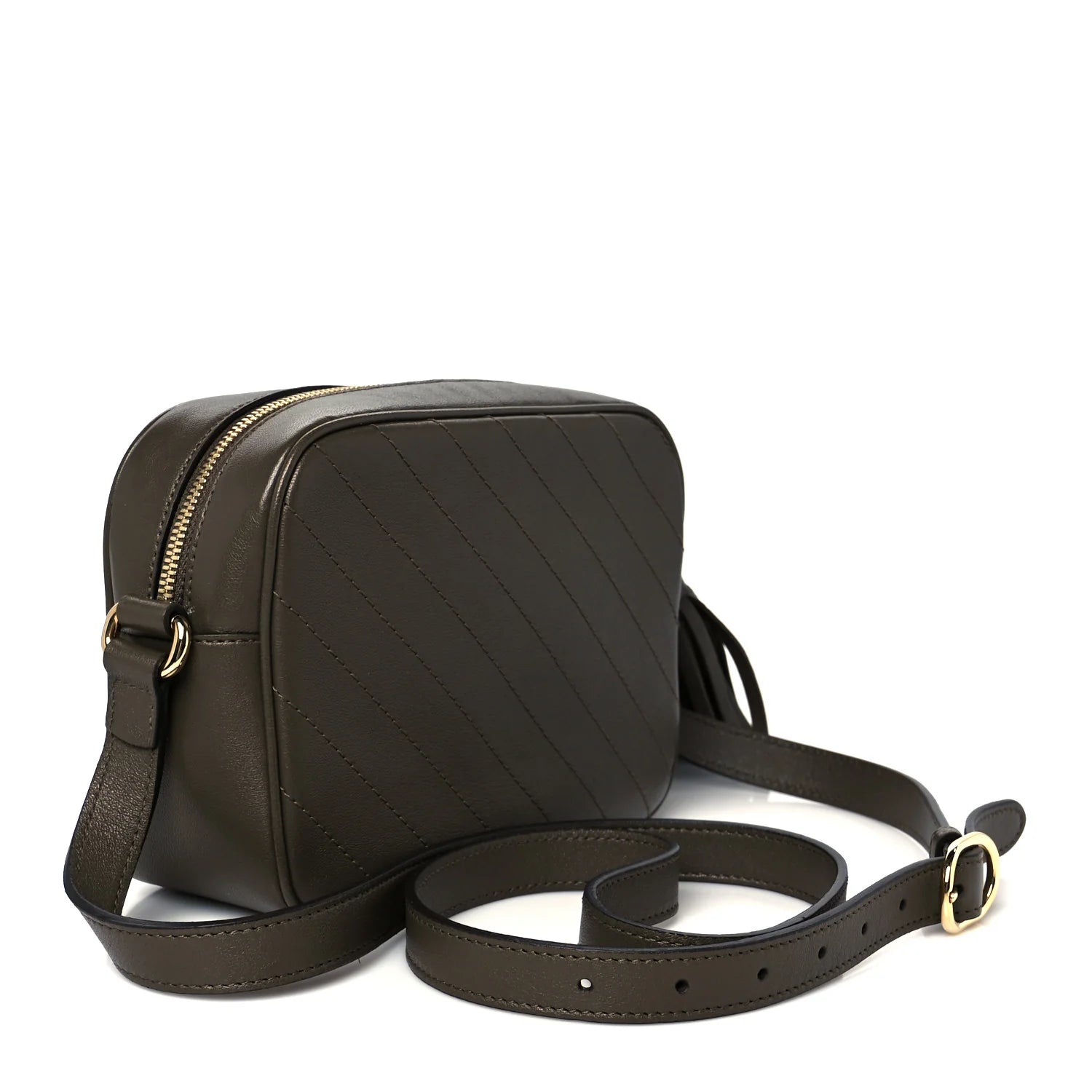 Sakai Be Green Calfskin Diagonal Stitched Small Blondie Shoulder Bag Craclet Brown